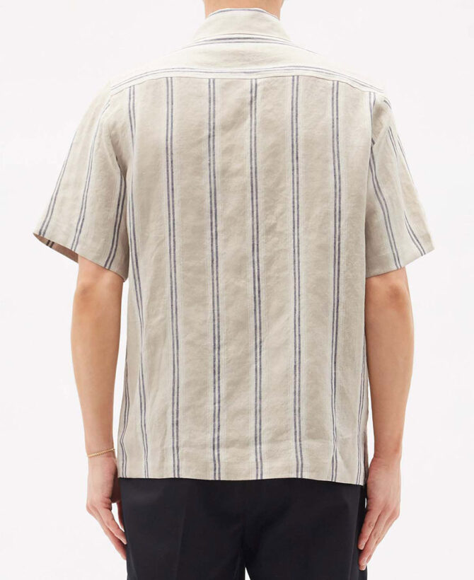 Striped linen short-sleeved shirt