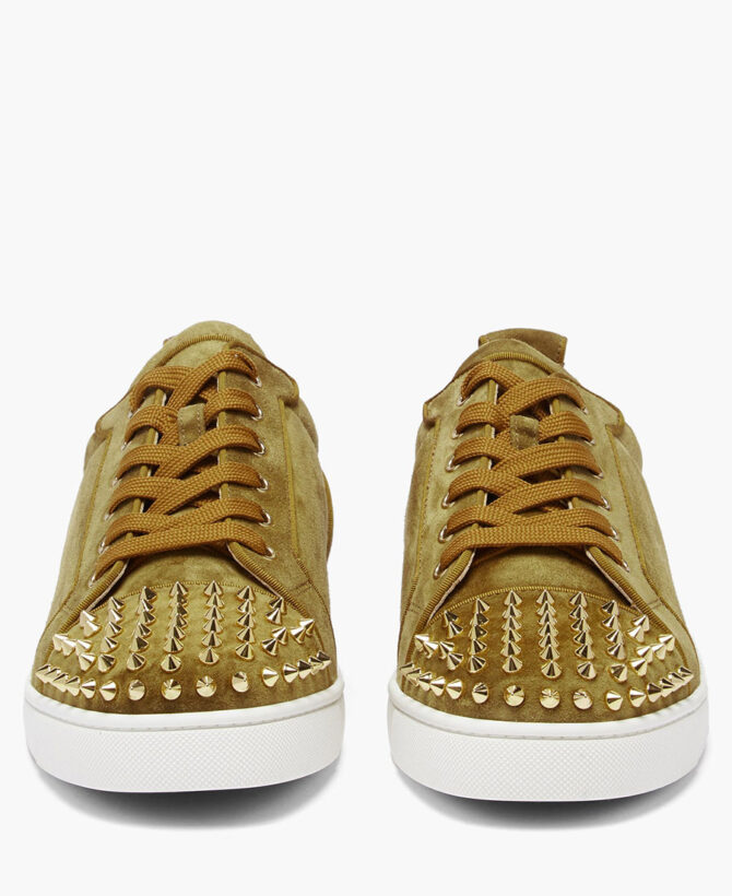 Leather studded velvet trainers